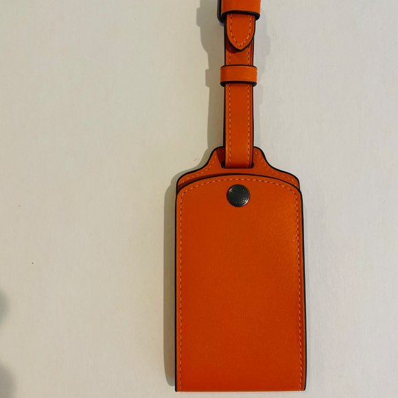 COACH LARGE LUGGAGE TAG IN LEATHER bright orange, plastic id window - Picture 16 of 16